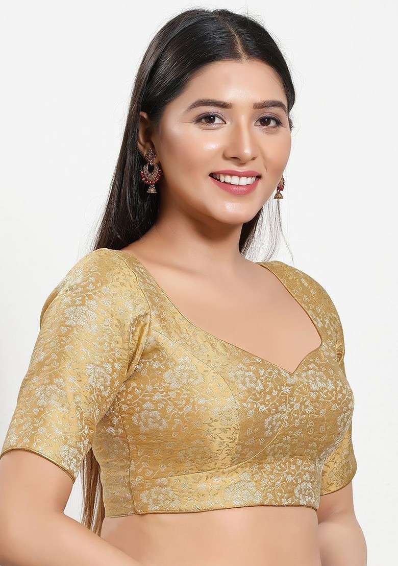 Women V Neck Padded Saree Blouse - Indya