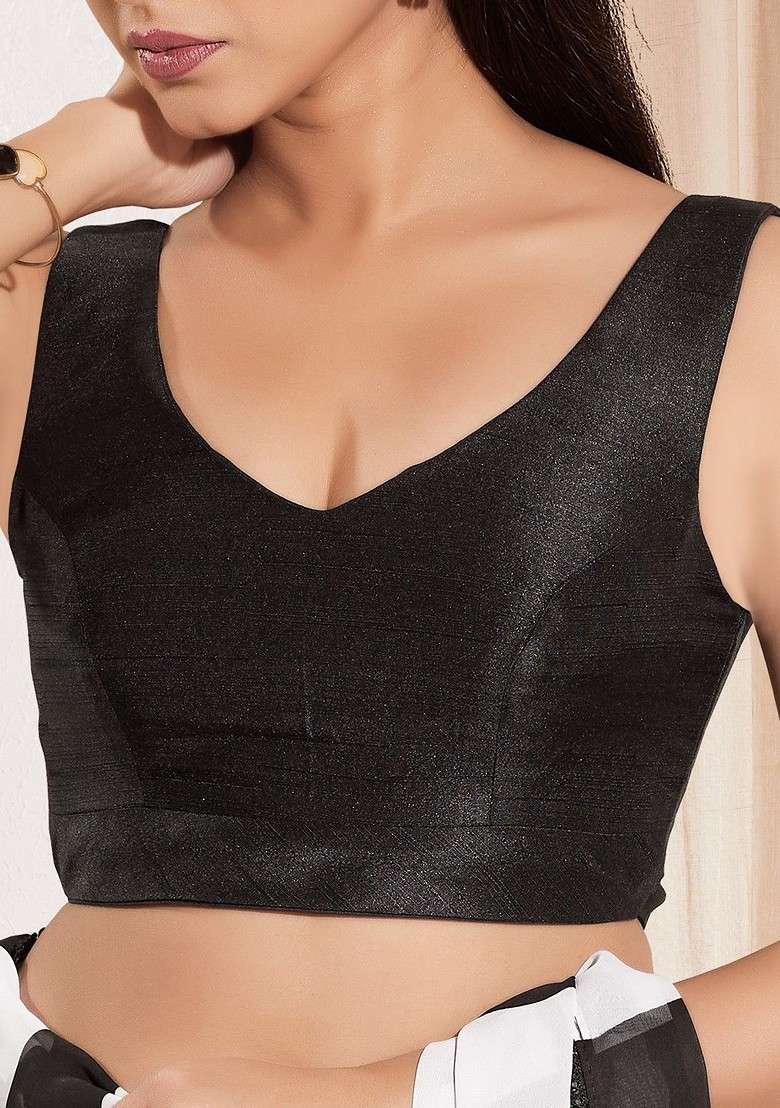 V Neck Padded Saree Blouse - Indya