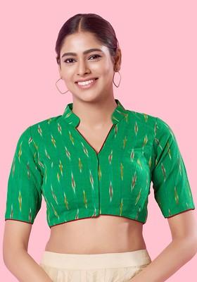 Women Mandarin Collar Padded Saree Blouse