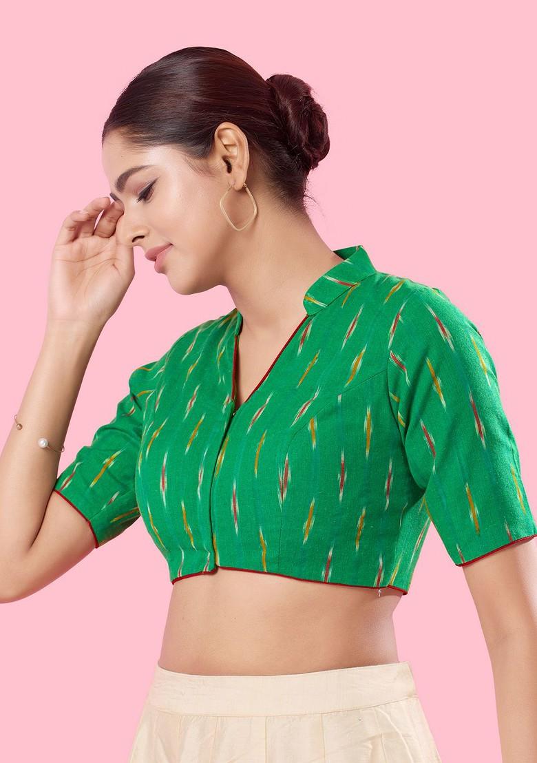 Women Mandarin Collar Padded Saree Blouse