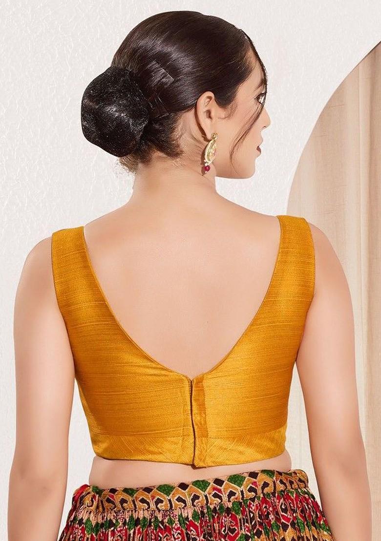 Silk V Neck Padded Saree Blouse