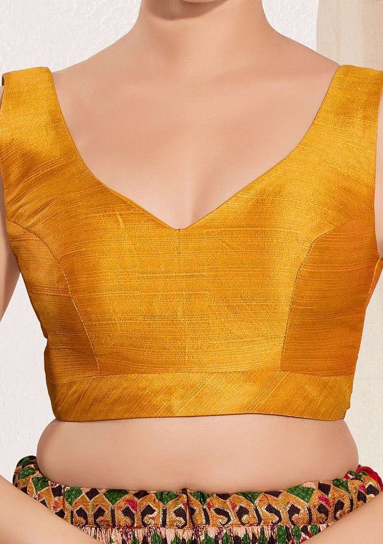 Silk V Neck Padded Saree Blouse - Indya