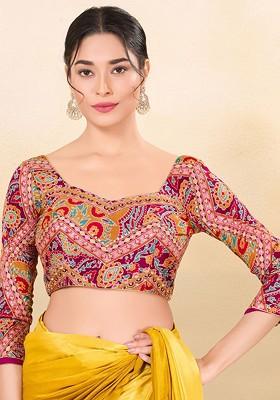 Vamas The Designer Women Woven Zari Brocade Sweet Heart Neck Padded Saree Blouse