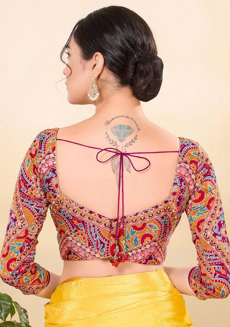 Vamas The Designer Women Woven Zari Brocade Sweet Heart Neck Padded Saree Blouse