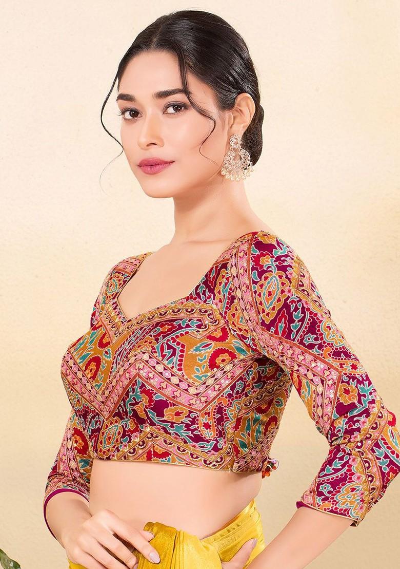 Vamas The Designer Women Woven Zari Brocade Sweet Heart Neck Padded Saree Blouse