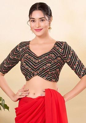 Embroidered Silk Sweet Heart Neck Padded Saree Blouse