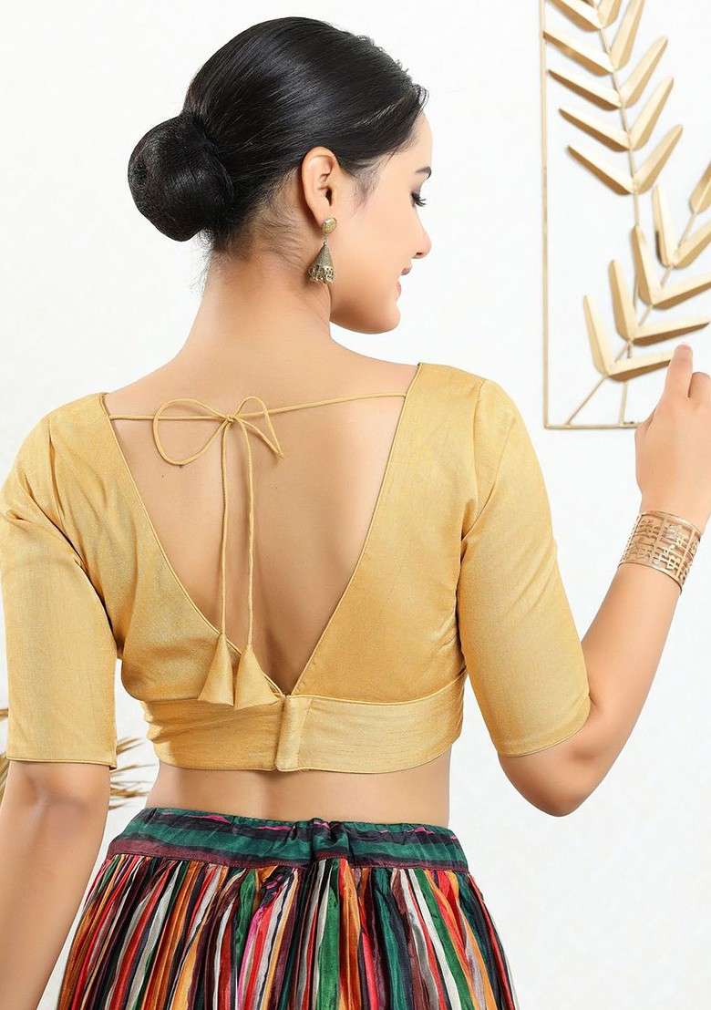 Women V Neck Padded Saree Blouse - Indya