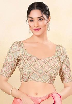 Embroidered Silk Sweet Heart Neck Padded Saree Blouse