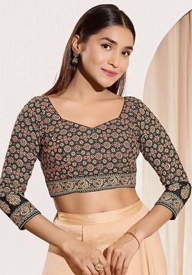 Woven Design Cotton Sweetheart Neck Padded Saree Blouse