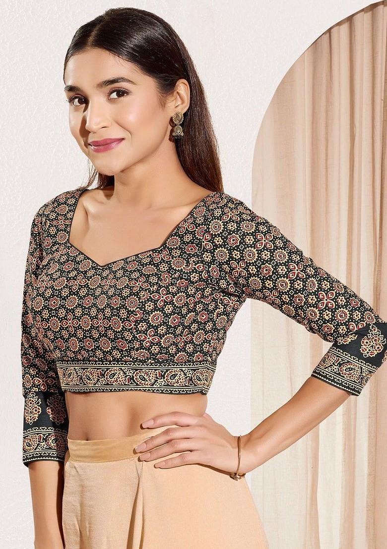 Woven Design Cotton Sweetheart Neck Padded Saree Blouse