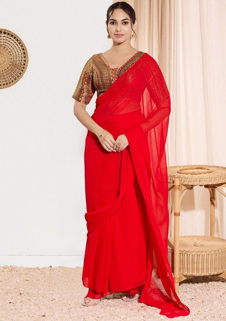 Woven Design V Neck Padded Saree Blouse