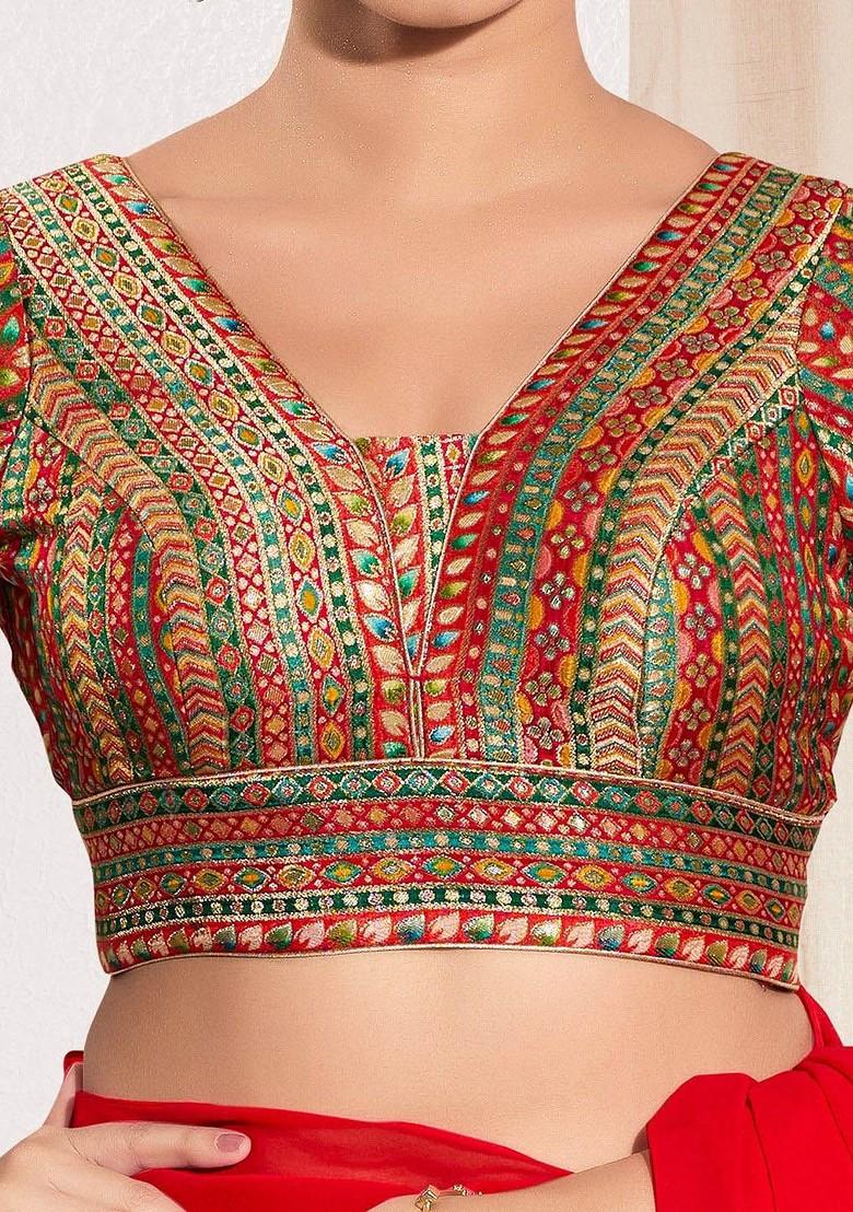 Woven Design V Neck Padded Saree Blouse