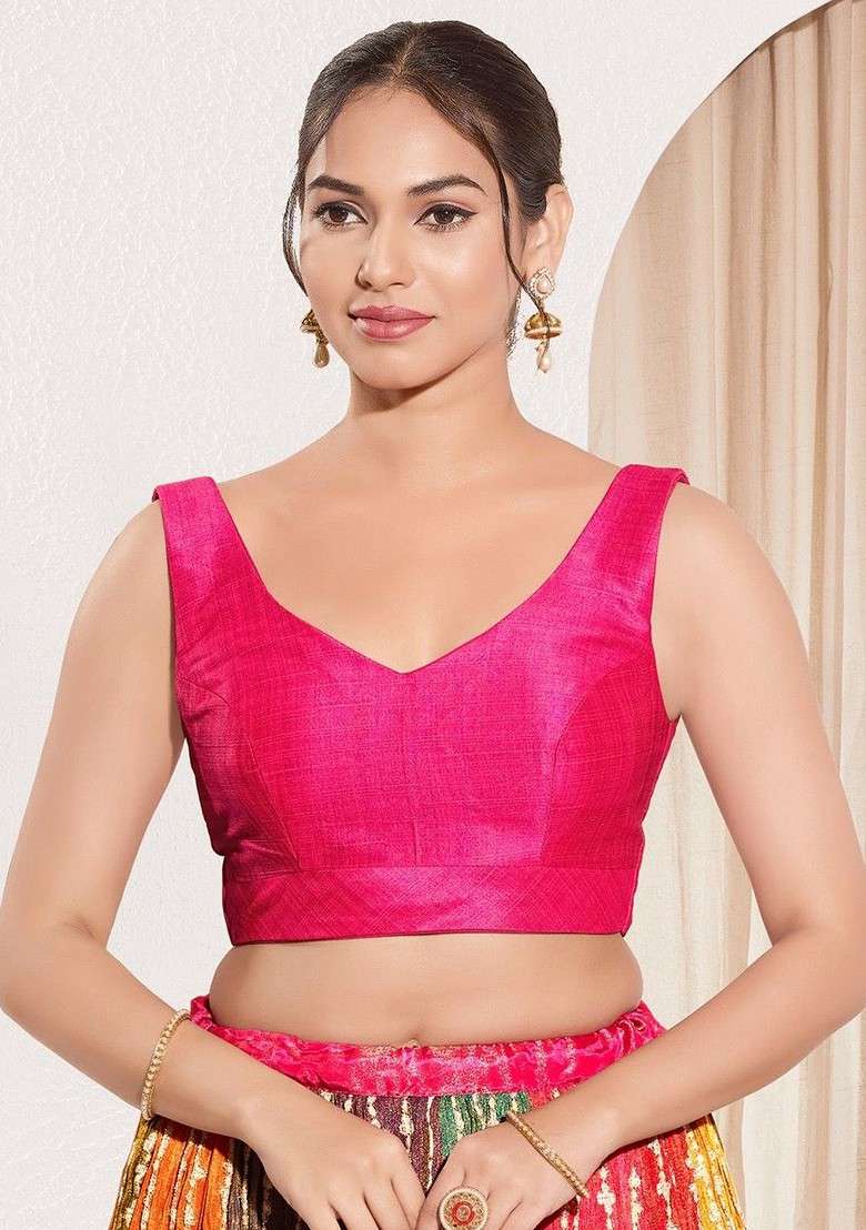 V Neck Padded Saree Blouse - Indya