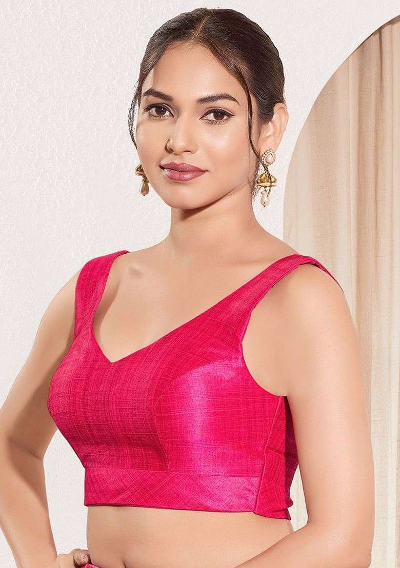 V Neck Padded Saree Blouse - Indya