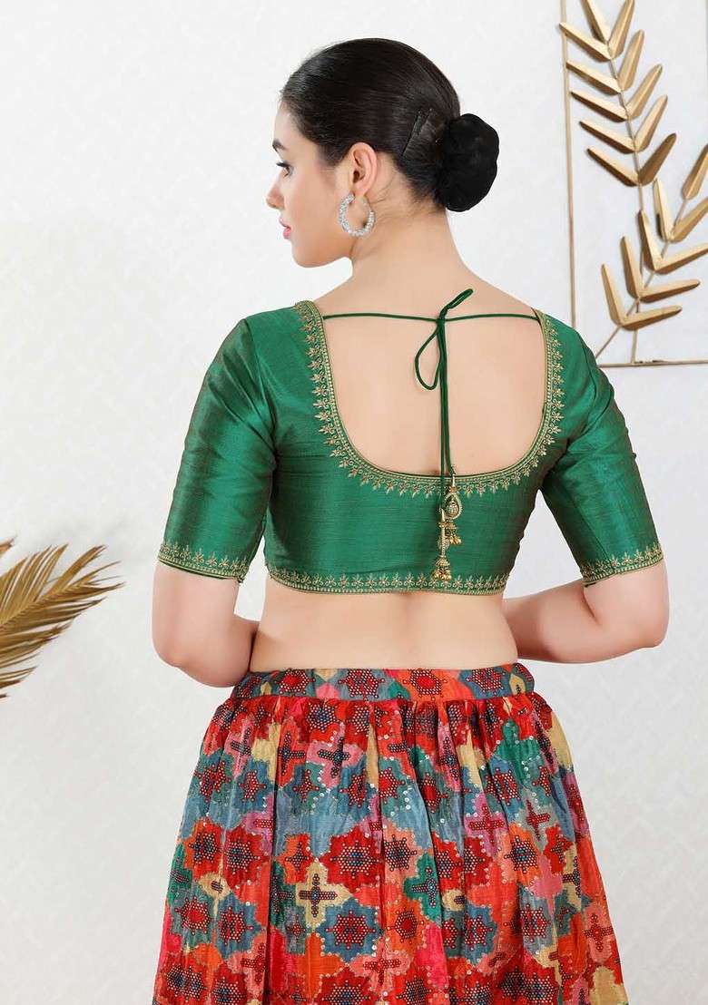 Women Round Neck Embroidered Saree Blouse - Indya