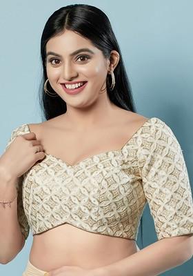 Embroidered Zari Sweetheart Neck Padded Saree Blouse