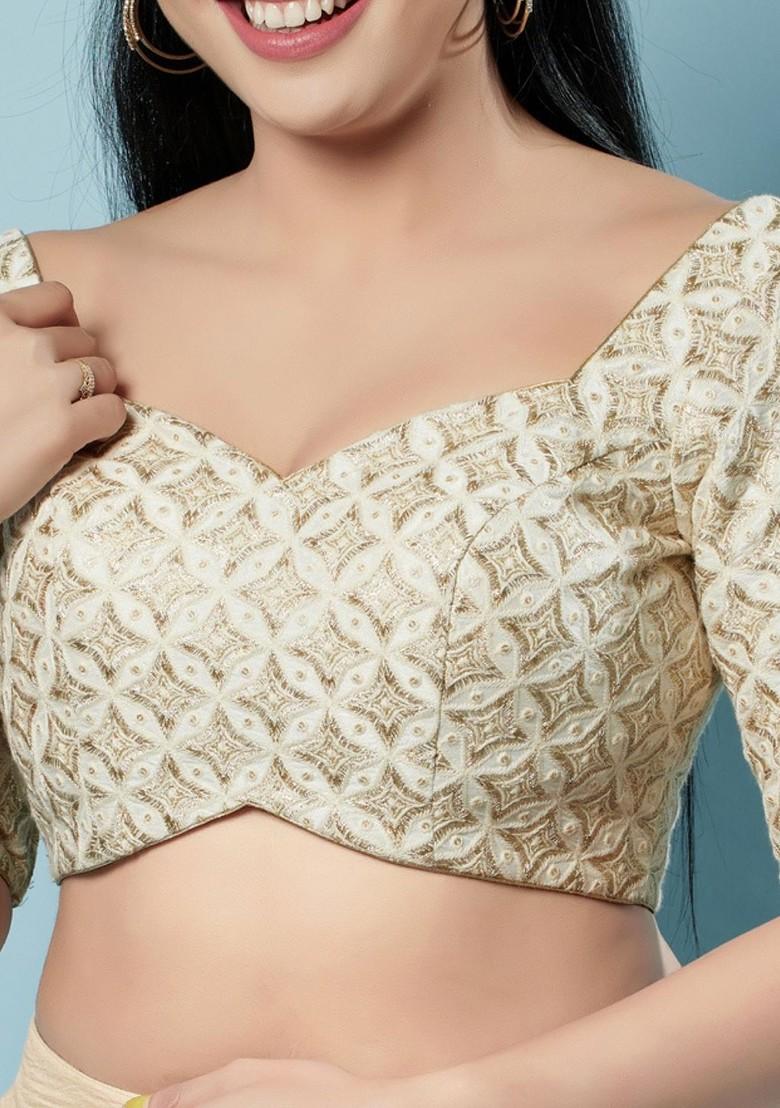 Embroidered Zari Sweetheart Neck Padded Saree Blouse