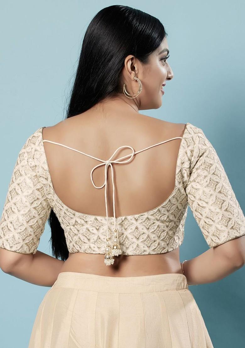 Embroidered Zari Sweetheart Neck Padded Saree Blouse