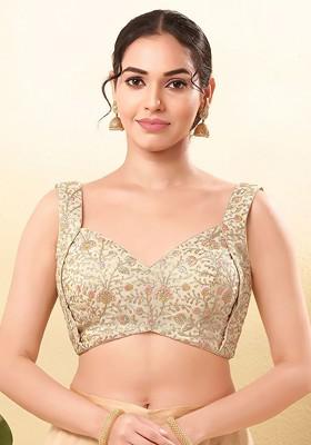 Embroidered Silk Sweet Heart Neck Padded Saree Blouse