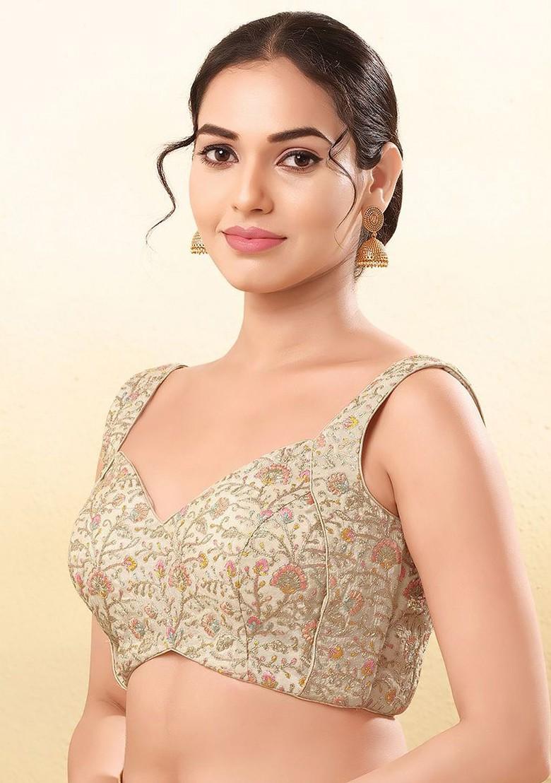 Embroidered Silk Sweet Heart Neck Padded Saree Blouse