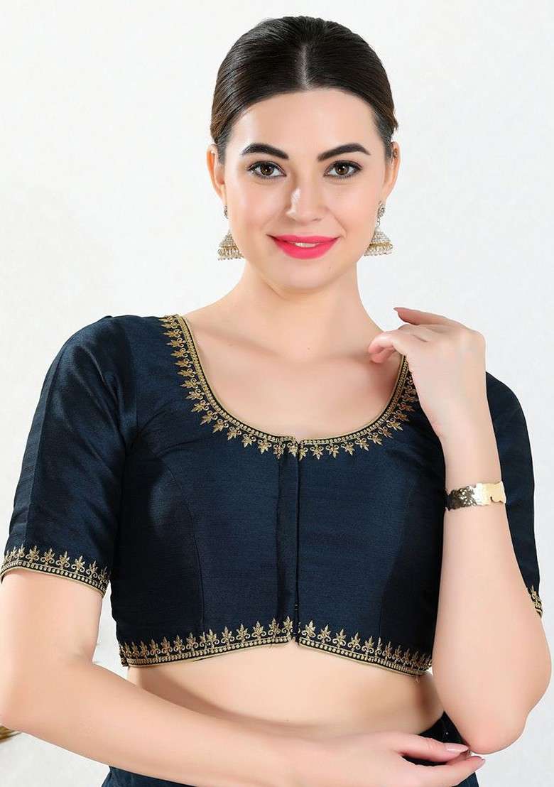 Women Round Neck Padded Saree Blouse - Indya