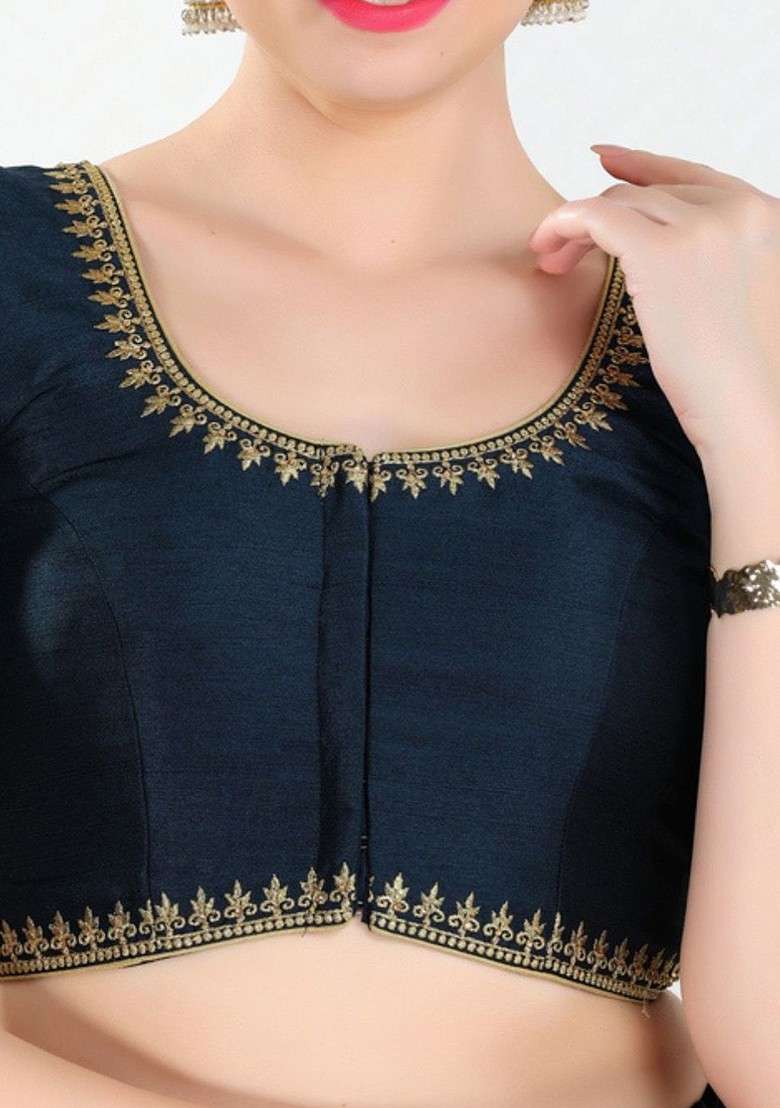 Women Round Neck Padded Saree Blouse - Indya