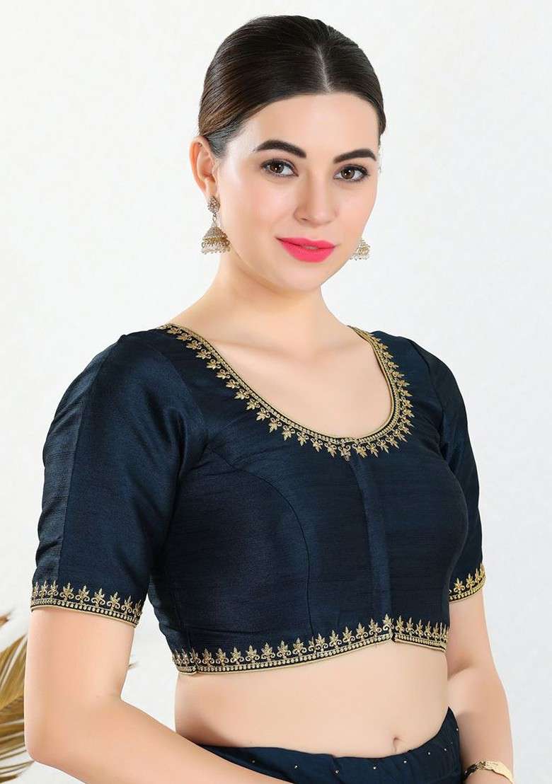 Women Round Neck Padded Saree Blouse - Indya
