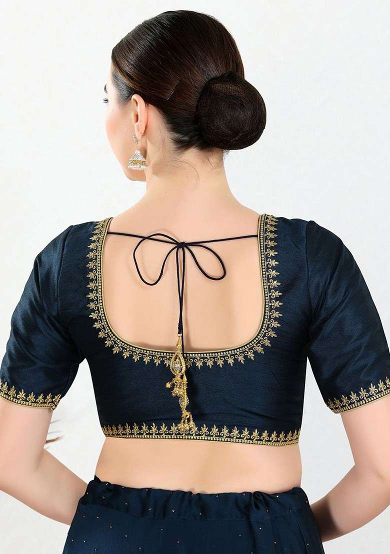 Women Round Neck Padded Saree Blouse - Indya