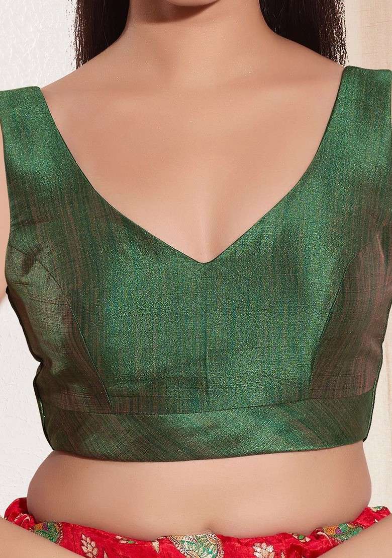 V Neck Padded Saree Blouse - Indya