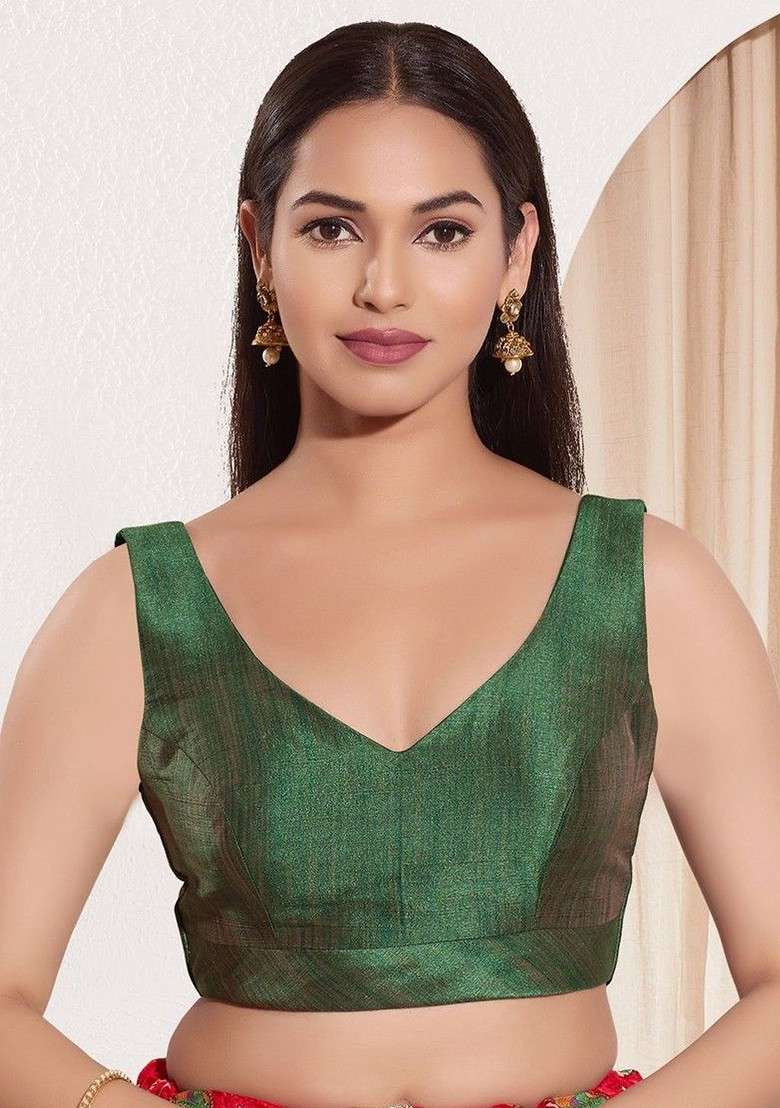 V Neck Padded Saree Blouse - Indya