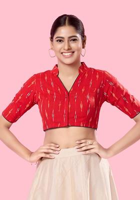 Women Boat Neck Padded Saree Blouse