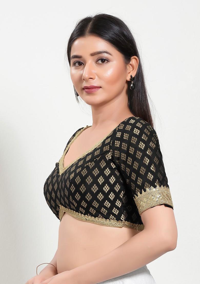 Woven Design Brocade Sweetheart Neck Padded Saree Blouse