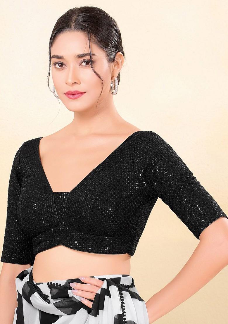 Women Embellished V Neck Padded Saree Blouse