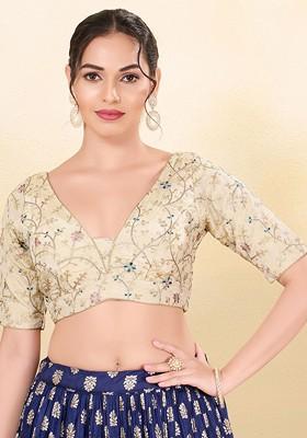 Embroidered V Neck Padded Saree Blouse