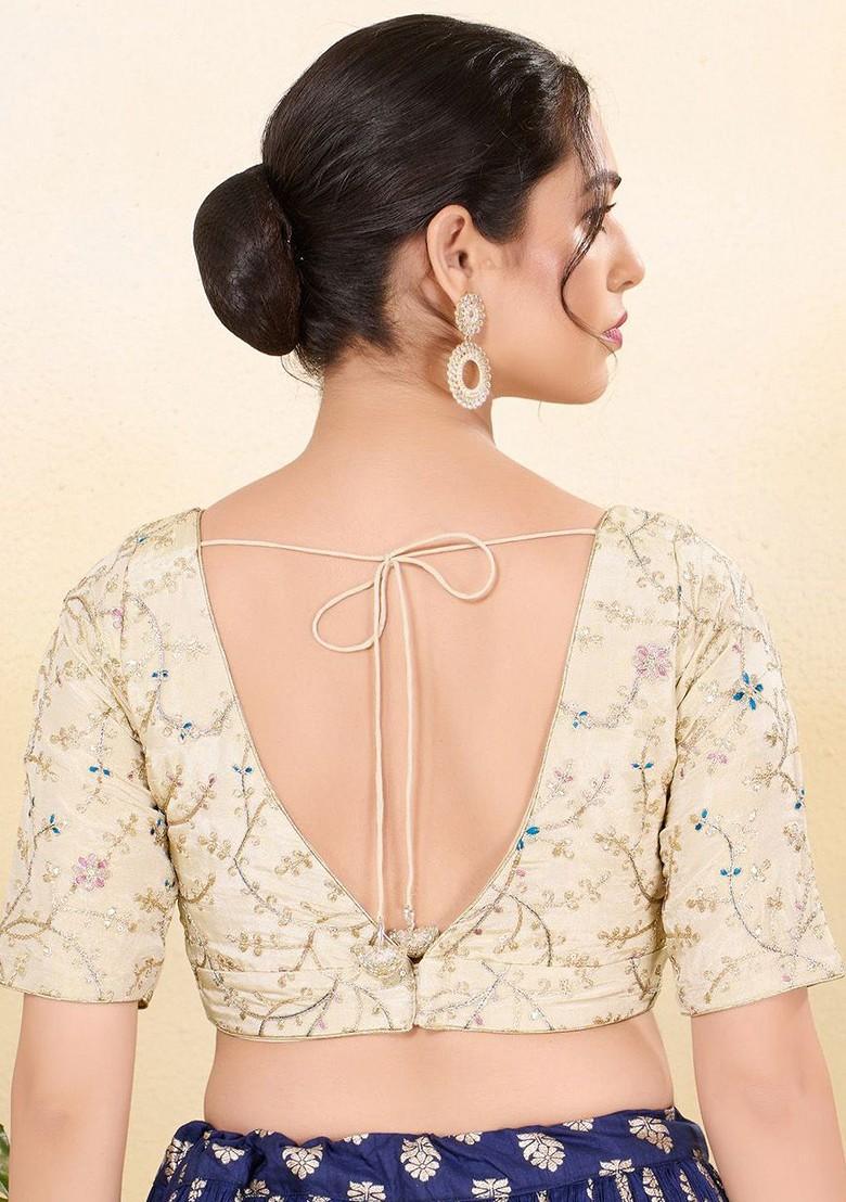 Embroidered V Neck Padded Saree Blouse