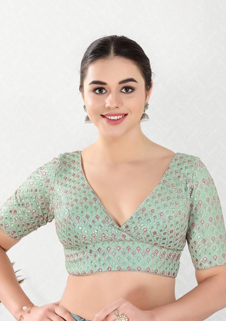 Gotta Patti Embroidered V Neck Padded Saree Blouse