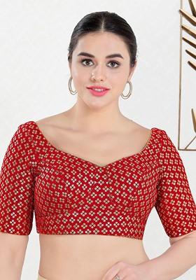 Embroidered Velvet Sweetheart Neck Padded Saree Blouse