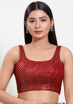 Embellished Sequined Silk Sleeveless Saree Blouse