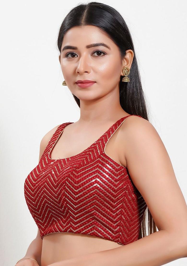Embellished Sequined Silk Sleeveless Saree Blouse