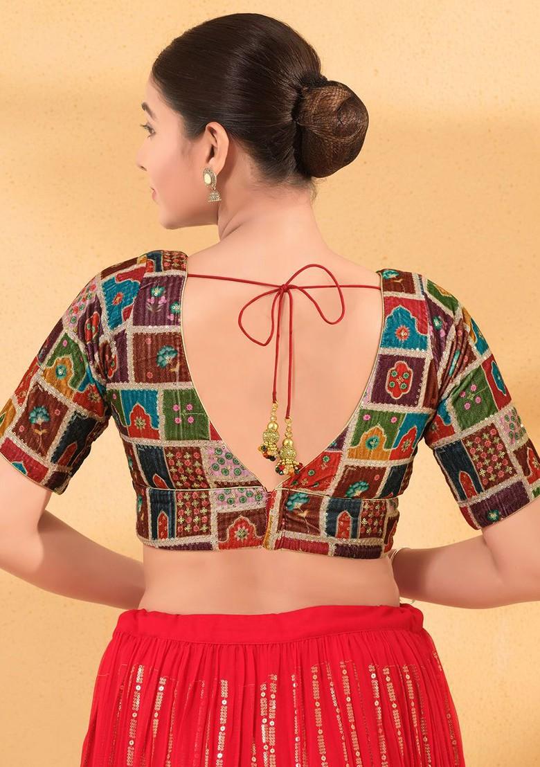 Velvet V Neck Padded Saree Blouse