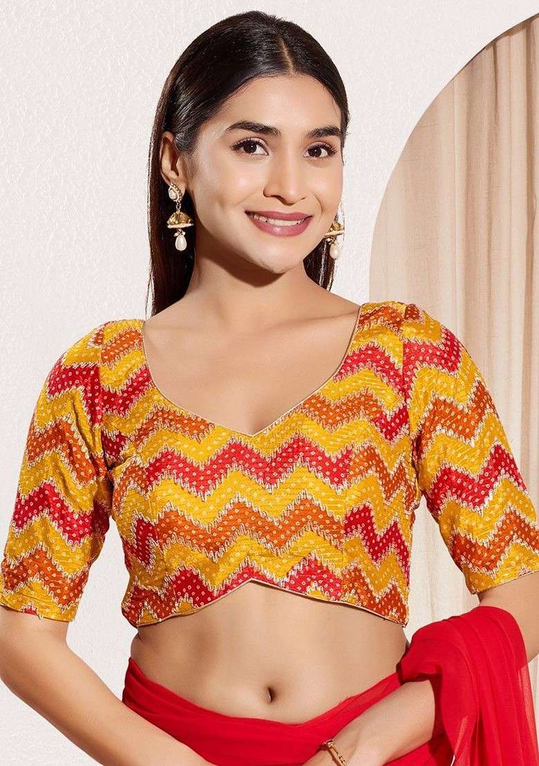 Woven Design Square Neck Padded Saree Blouse - Indya
