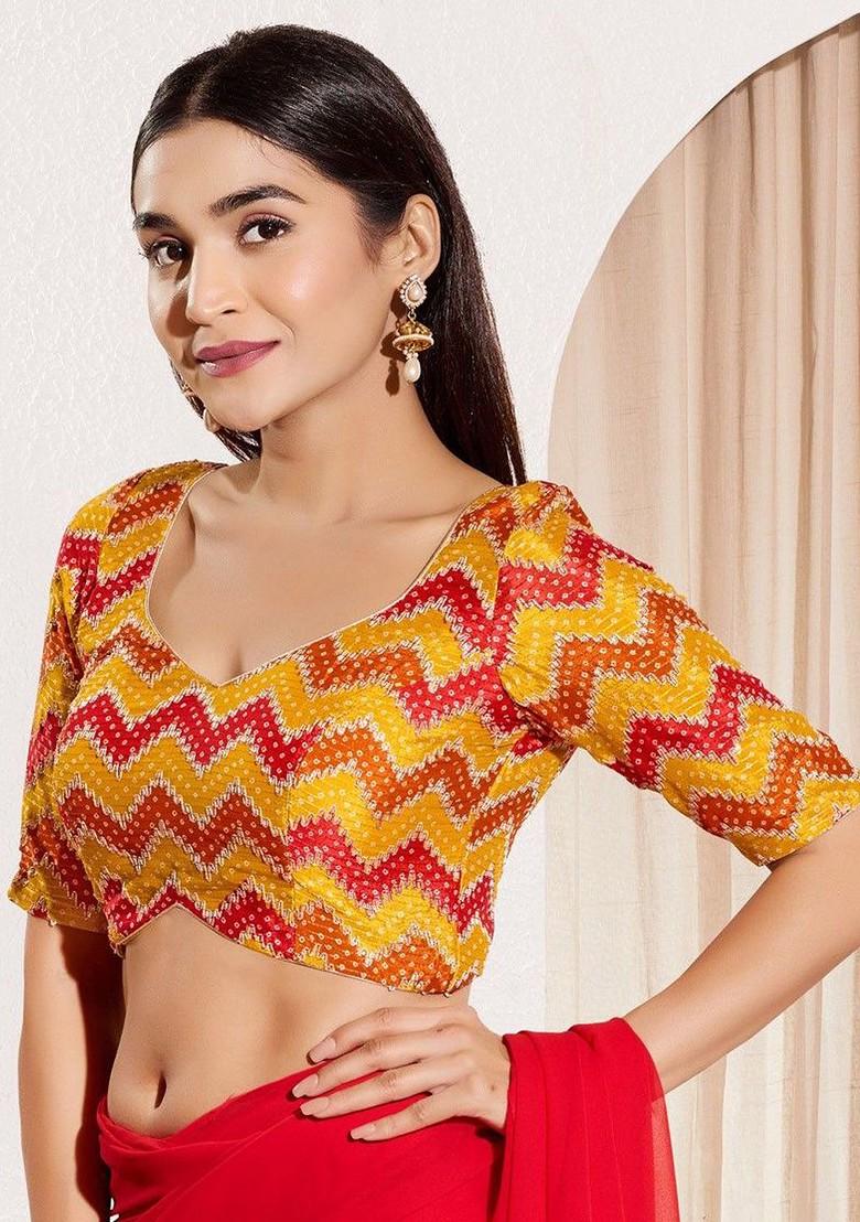 Woven Design Square Neck Padded Saree Blouse