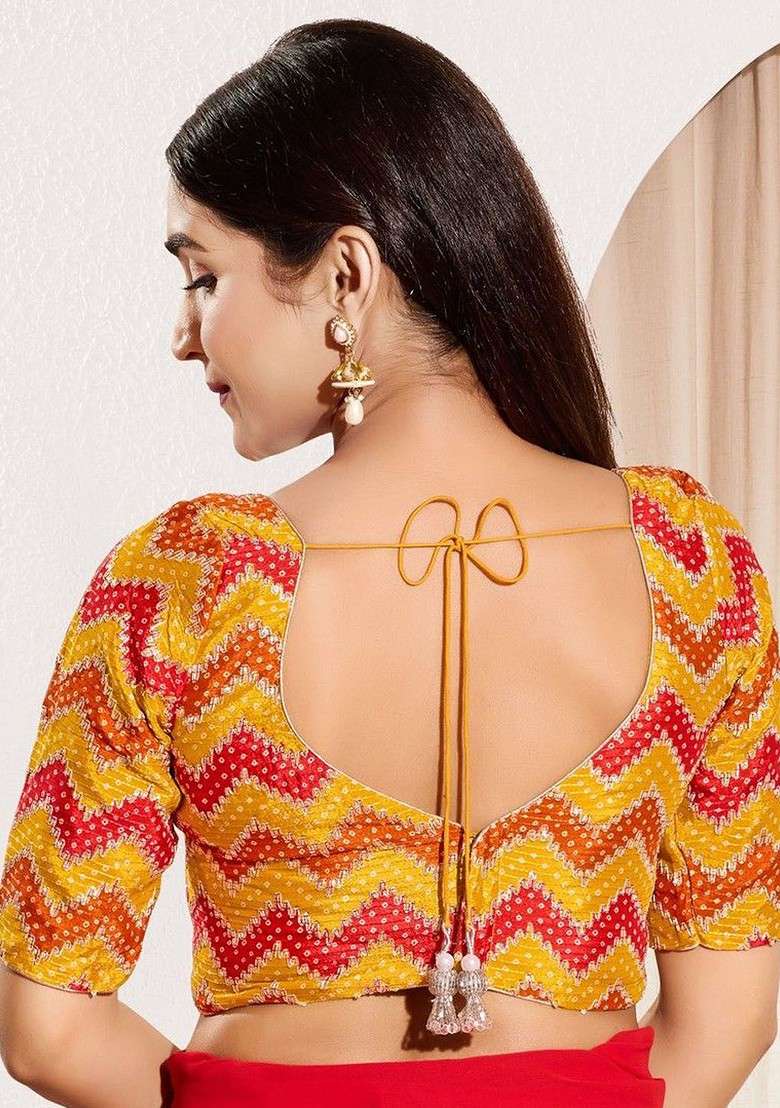 Woven Design Square Neck Padded Saree Blouse - Indya
