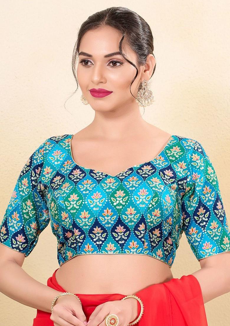 Embroidered Silk Sweet Heart Neck Padded Saree Blouse