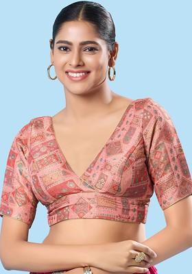 Vamas The Designer Blouses Women V Neck Padded Saree Blouse