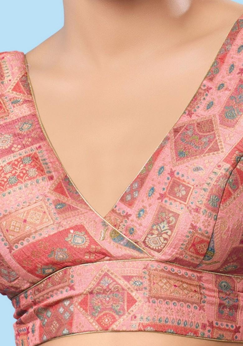 Vamas The Designer Blouses Women V Neck Padded Saree Blouse