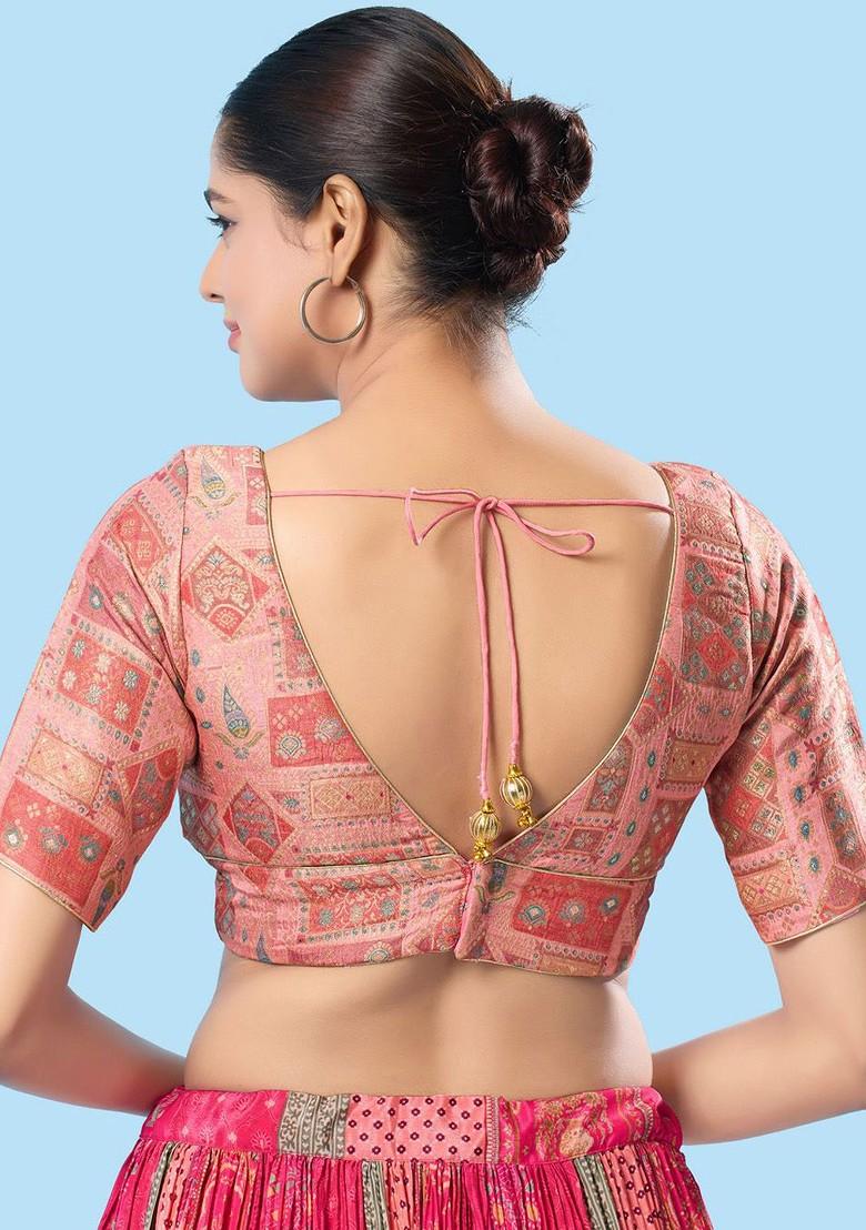 Vamas The Designer Blouses Women V Neck Padded Saree Blouse