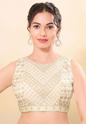 Women Boat Neck Padded Saree Blouse