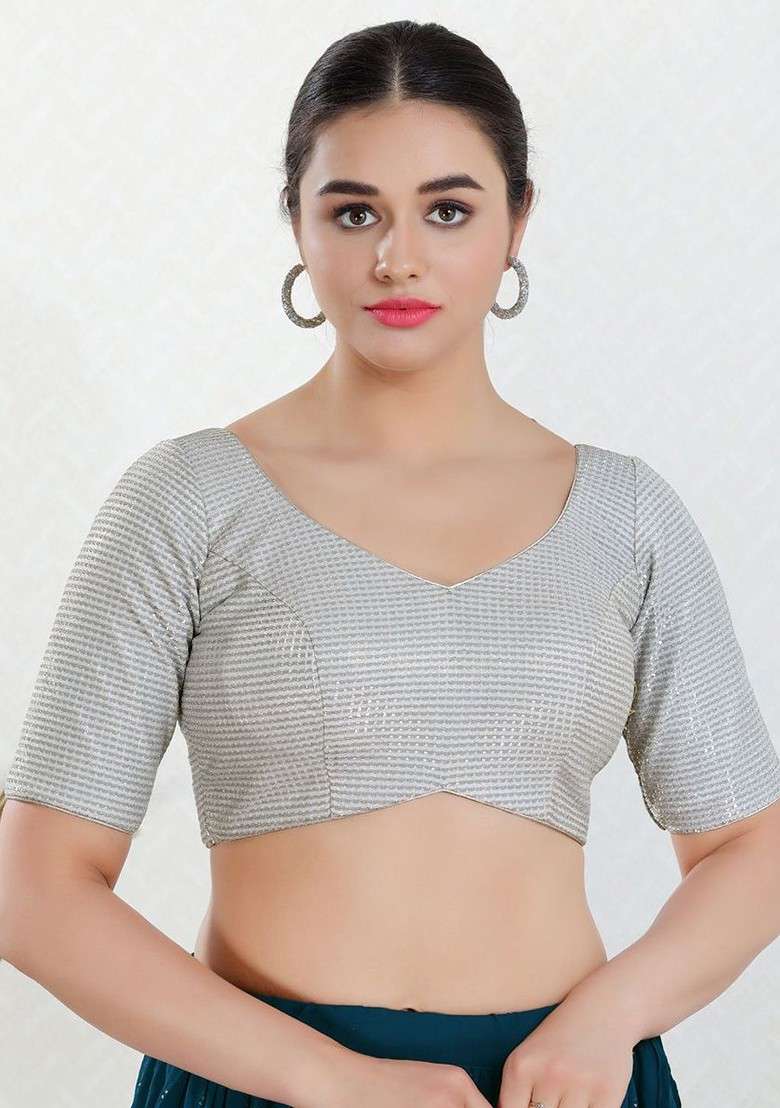 Women Round Neck Padded Saree Blouse - Indya