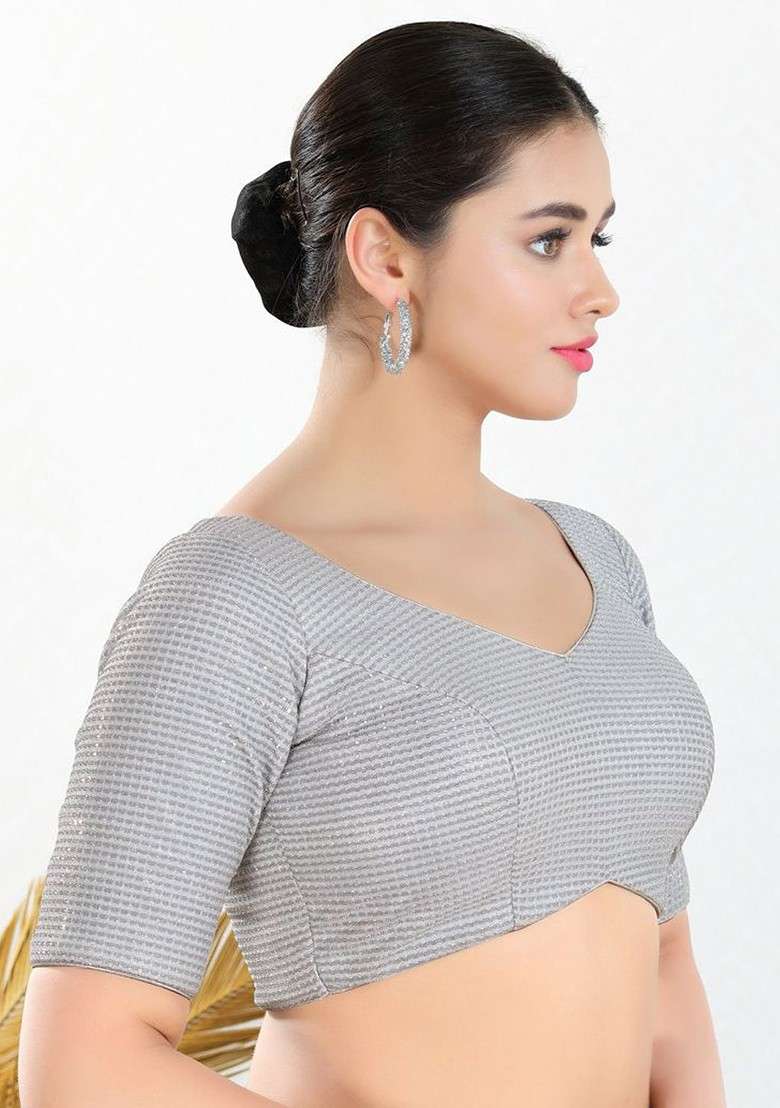 Women Round Neck Padded Saree Blouse - Indya